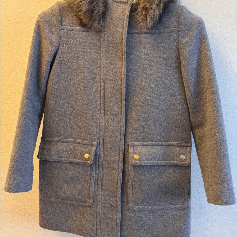 J. Crew Gray Coat with Faux Fur hood